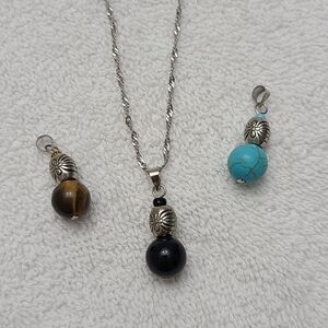 Elegant Silver Tone and 3 Interchangeable Pendant Necklace